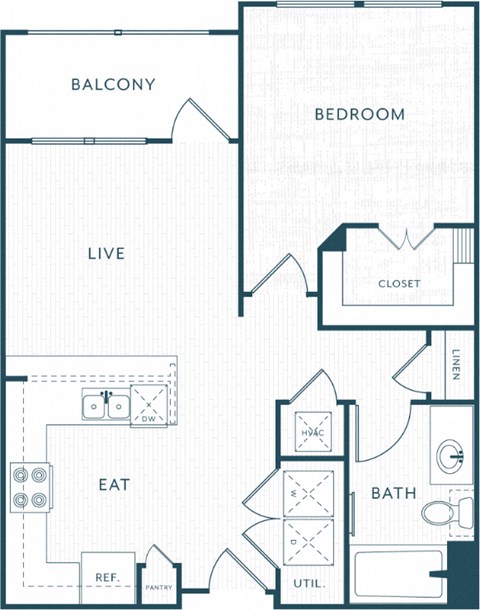 Floor plan for 1 bed, 1 bath, 693 sqft